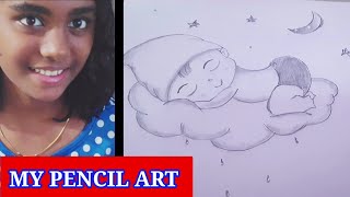 My pencil drawing | cute boy baby sleeping on the cloud @ Taposhi arts academy| step by step|