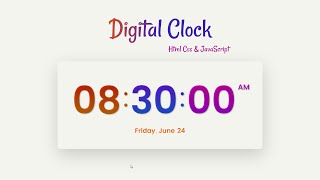 Digital Clock Design Using Html Css & JavaScript | Simple Digital Clock Design | Crown Coder