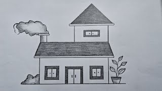 How to draw a beautiful house step by step | House drawing tutorial easy | Draw house | House sketch