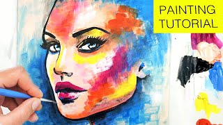 Acrylic Painting Tutorial Step by Step | Colorful Woman