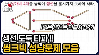 [티비냥] 창의력 대마왕 성냥개비 문제 모음.zip🔥 성냥개비 4개를 움직여 생선을 지켜라! | #문제적남자