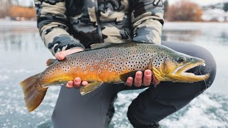 GIANT BROWN TROUT on the Ice! (Catch & Cook)