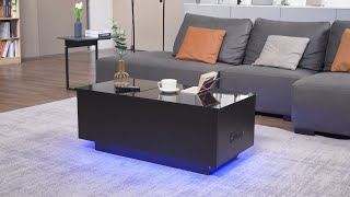 Hommpa | Led Coffee Table with Charging Station (Black)