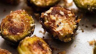 The most amazing CRISPY Parmesan Roasted Brussels sprouts!
