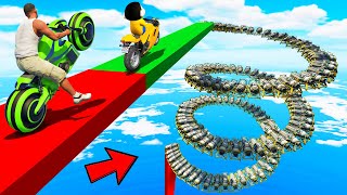 SHINCHAN AND FRANKLIN TRIED IMPOSSIBLE SPIRAL LOOP OBSTACLES PARKOUR CHALLENGE BY BIKES CARS GTA 5