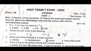 11th physics half yearly question paper 2024 english medium answer key