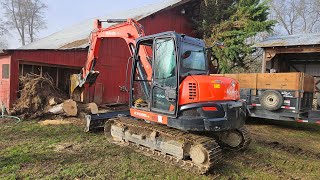 Barnstorming stump storm damage with the Kubota KX 080 4 excavator