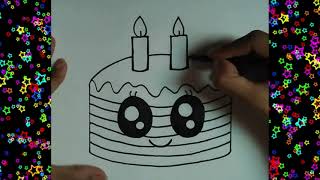 How to draw a Rainbow Cake | Draw Rainbow Cake Easy | How to Draw Cute Cake | Pom Pom Toons