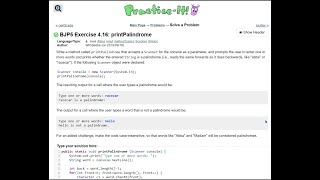 Java Practice It | Exercise 4.16: printPalindrome | if/else, input, method basics, Scanner, Strings