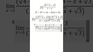 Calculus Help: Find the limits - lim (x→1)⁡ (√(4-x)-√3)/(1-x) - Techniques - SOLVED!!!