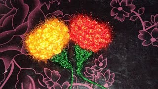 शिका लोकरीचे झेंडूचे फुल विणायला/How to make marigold flower from crochet(प्रकार 3)