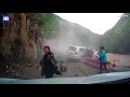 terrifying rockslide almost crushes car on narrow mountain road