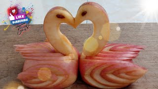Fruit carving apple || making a swan decoration of apple
