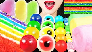 ASMR RAINBOW FOOD CANDY PARTY EXTREME SOUR CANDY, RAINBOW CAKE, COTTON CANDY, EYEBALL GUMMY JELLO 먹방