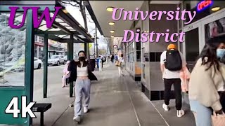 4k Walking Tour in University District of Seattle, Most popular UW walking streets.