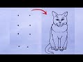 How To Draw Cat With Dots | Cat Drawing Easy With New Method | Cat Full Drawing