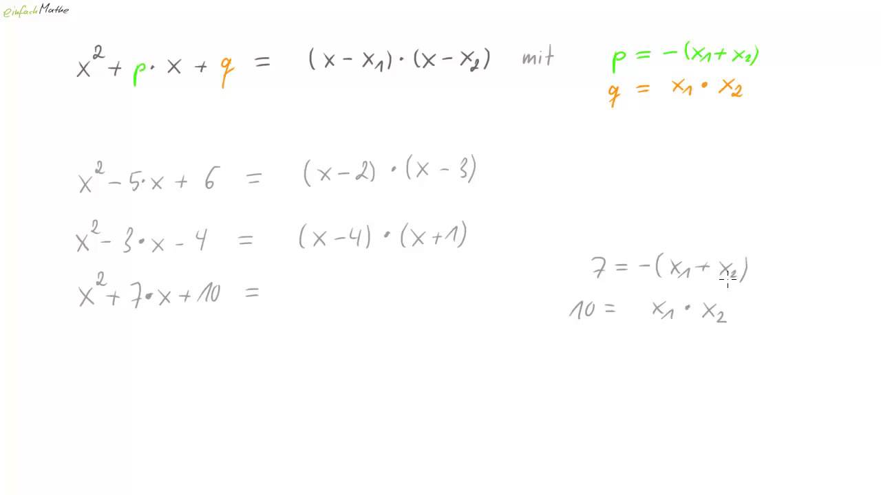 Nullstellen Von Quadratischen Funktionen -Teil 5 - Satz Von Vieta - YouTube