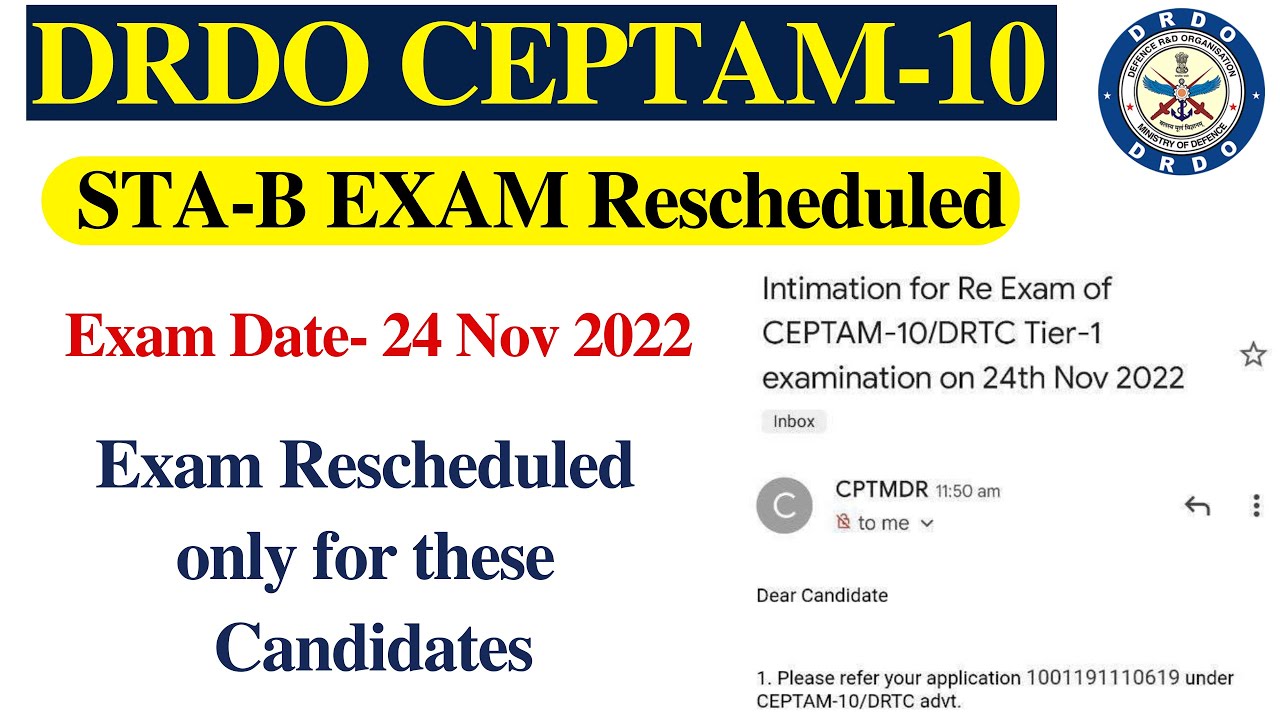 DRDO CEPTAM 10 - STA- B Exam Rescheduled | 24 Nov 2022 - YouTube