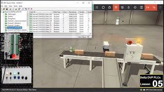 Linking Delta PLC to Factory IO using OPC server (kepserverEX 6) | conveyor  box sort by height