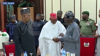 WATCH: President Tinubu Breaks Fast With VP Shettima, Governors, Others At Presidential Villa