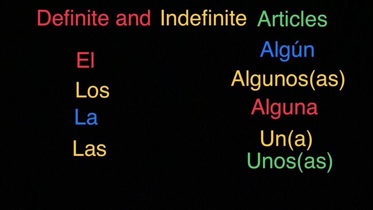Spanish Definite And Indefinite Articles Youtube