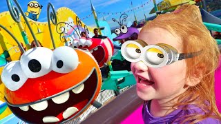 ADLEY iS A MINION!! Family Vacation at Fun Land Amusement Park, new rides and games, Baby Niko WINS!