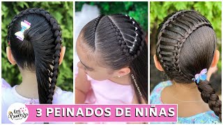 3 PEINADOS FACILES y BONITOS con TRENZAS para NIÑAS | Peinados para Cabello Largo y Corto