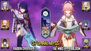 【GI】C0 Raiden Overvape and C0 Yae Miko HyperBloom - New 3.7 Spiral Abyss Phase 1 - Floor 12 9 Stars