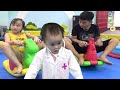 Indoor playground with fun kids and baby cute at play center color toy and nursery rhymes for babies