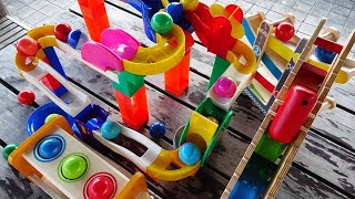 Marble Run Race ASMR ☆ 4 Slope Course & Hape Wooden Big Rolling Ball