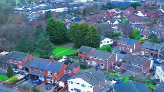 Cinematic drone view of burtonwood Warrington