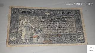 PRIKAZ NOVČANICE: 10 DINARA KRALJEVSTVO SHS 1919. S PRESLIKOM 40 KRUNA very rare Yugoslavian banknot