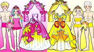 WEDDING DRESS: PINK vs YELLOW Bride NEW FASHION - Barbie Wedding Handmade - DIY Arts \u0026 Paper Crafts