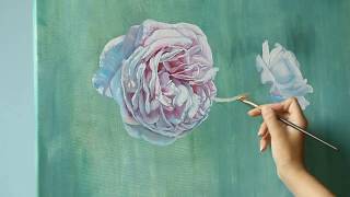 Large and realistic garden roses, painting on large canvas. Simple oil painting.