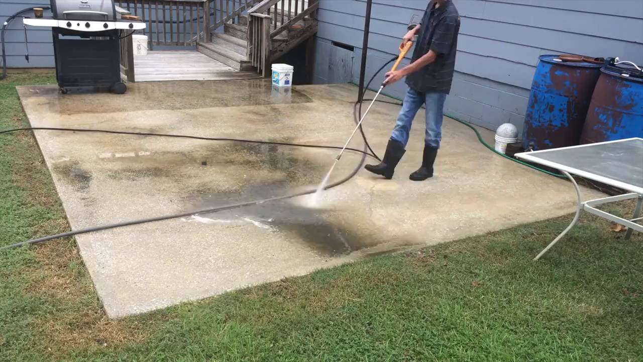 How To Pressure Wash A Concrete Patio - YouTube