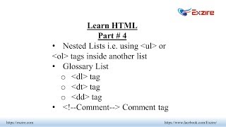 Learn HTML - Part 4 - Nested Lists, Glossary Lists and Comment Tag
