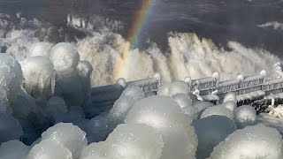 The Great Falls in Paterson has transformed into a stunning frozen waterfall