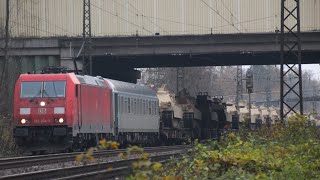 Zug Militärzug in Recklinghausen mit Panzer. Train military in Recklinghausen.