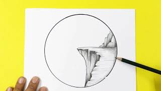 🔴 Dibujos de Paisajes - Como Dibujar un Paisaje Natural a Lapiz  Acantilado - Easy Art