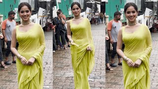 Jannat Zubair Elegant Yellow Saree Look Behind the Scenes at Laughter Chefs\