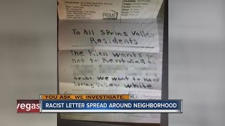 Racist letters sent to Las Vegas homeowners