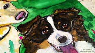 Alcohol ink dog commission on canvas by Deb Lestenkof