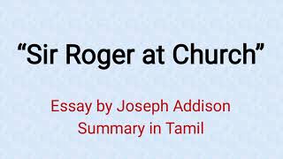 Sir Roger at Church essay by Addison explained in Tamil