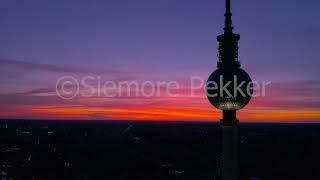 TV Tower Berlin Amazing Sunset Germany Aerial Drone Stock Footage