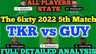 TKR vs GUY Dream 11 Team | The 6ixty 2022 5th Match | TKR vs GUY Dream 11 Team Prediction