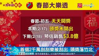 20180218寰宇整點新聞》大樂透頭獎槓龜 頭獎累積上看1.7億