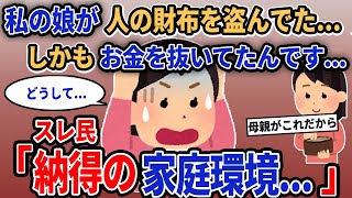 【報告者キチ】「私の娘が人の財布を盗んでた...しかもお金を抜いてたんです...」→スレ民「納得の家庭環境...」【2chゆっくり解説】