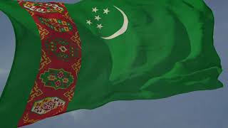 Waving flag and National Anthem of Turkmenistan