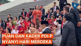 Momen Puan Maharani dan Kader PDI-P Nyanyi Hari Merdeka di Depan Gedung Parlemen