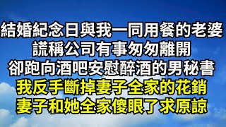 結婚紀念日與我一同用餐的老婆，謊稱公司有事匆匆離開，卻跑向酒吧安慰醉酒的男秘書，我反手斷掉妻子全家的花銷，妻子和她全家傻眼了求原諒【清風與你】#激情故事#大彬情感#夢雅故事#一口氣看完#小說